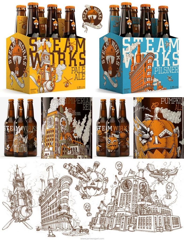 Design de bouteilles pour Steamworks Brewery